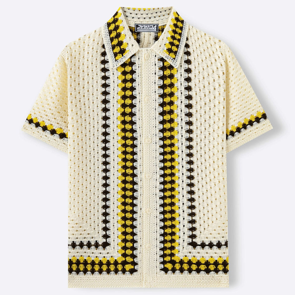 Mens Open-Back Hollow-Out Striped Knit Sweater