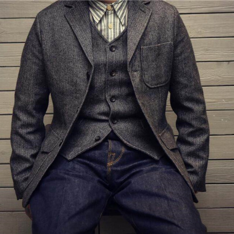 Autumn Winter Woolen American-style Retro Slim-fit Hunting Suit Casual Blazer