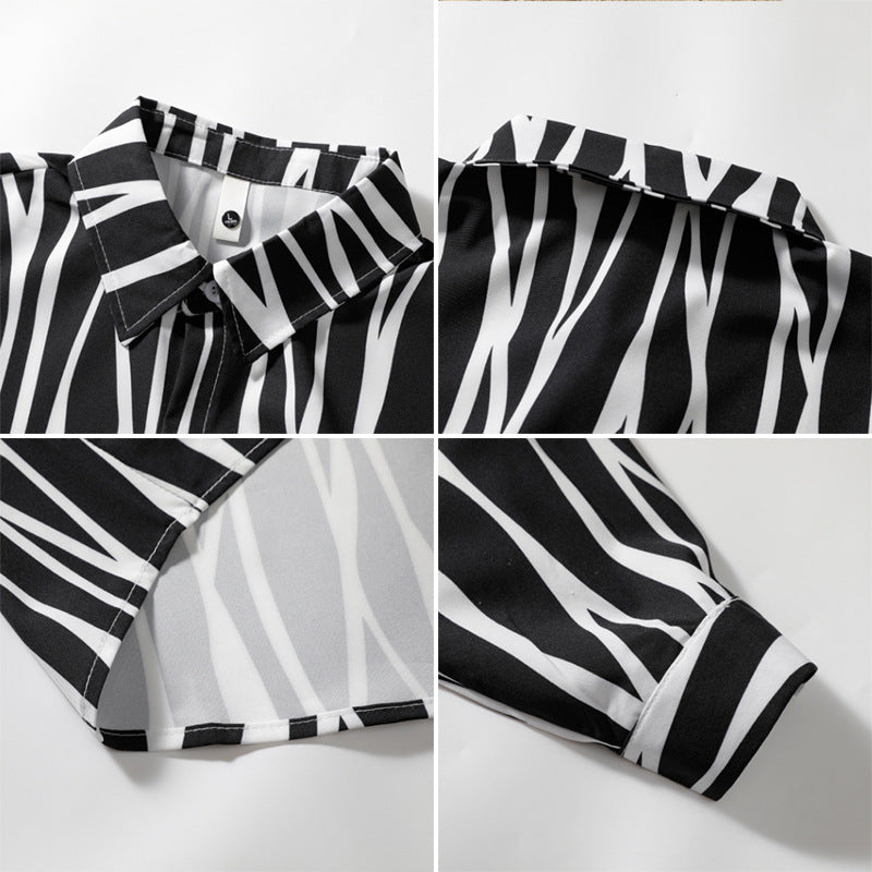 Mens Loose-fit Plus-size Striped Long-sleeve Shirt