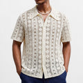 Mens Short-Sleeve Cardigan Crochet Hollow-Out Knitted Sweater