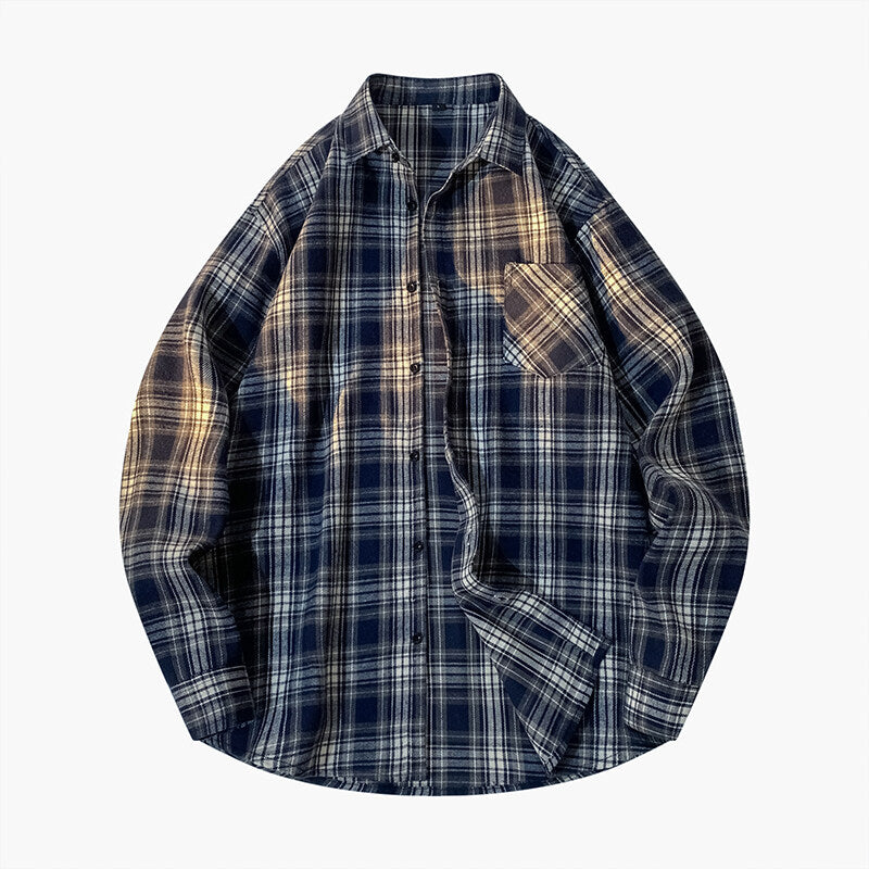 Mens Casual Long-sleeve Plaid Shirt Jacket