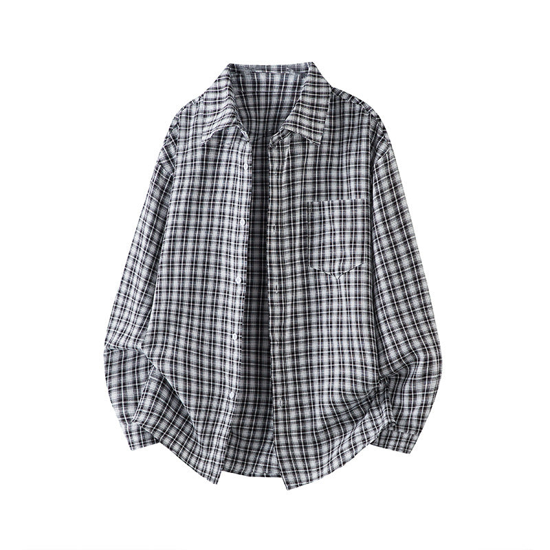 Mens Fashion Plus-Size Long-Sleeve Plaid Casual Shirt