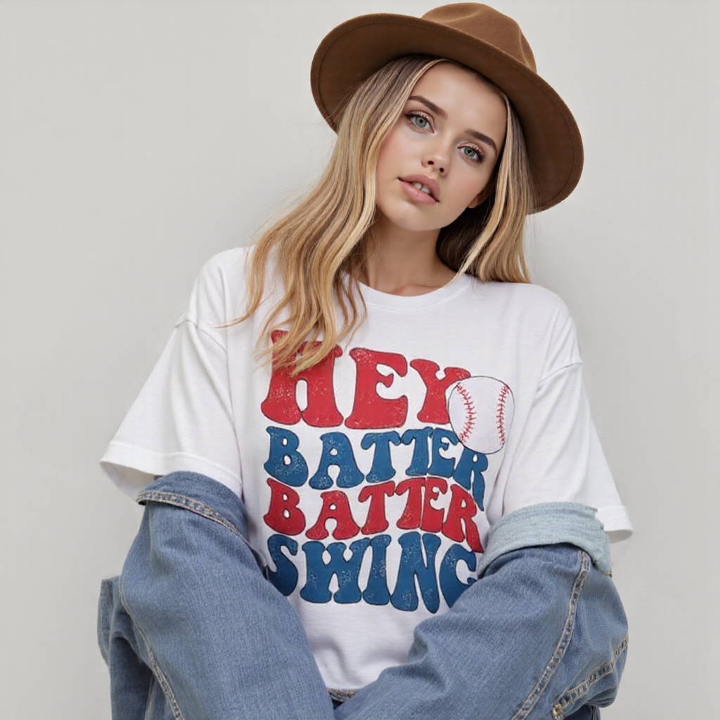 Baseball Mom Shirt Womens Baseball Shirts Oversized Hey Batter Batter Swing Graphic Ballpark Gift Short Sleeve Tops Casual Outfits Jeans Elegant White Baggy School Outfits Tees Fashion Loose