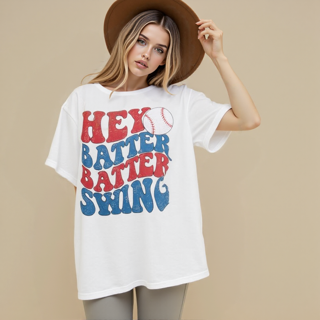 Baseball Mom Shirt Womens Baseball Shirts Oversized Hey Batter Batter Swing Graphic Ballpark Gift Short Sleeve Tops Casual Outfits Jeans Elegant White Baggy School Outfits Tees Fashion Loose