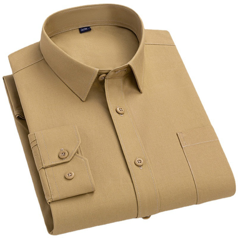 Spring Mens Khaki Cotton Long-sleeve Shirt