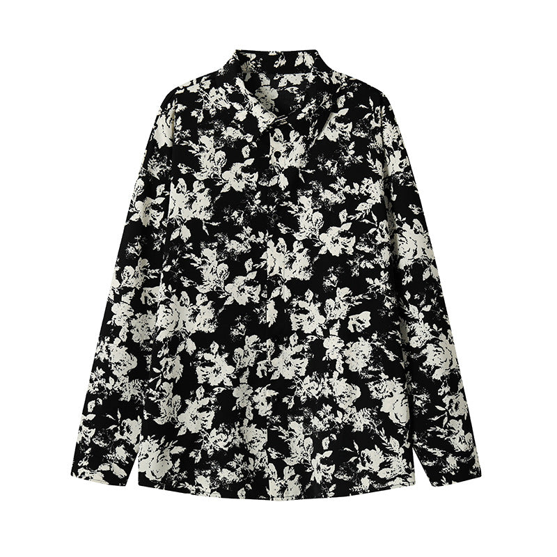 Mens Ice Silk Printed Long-Sleeve Shirt