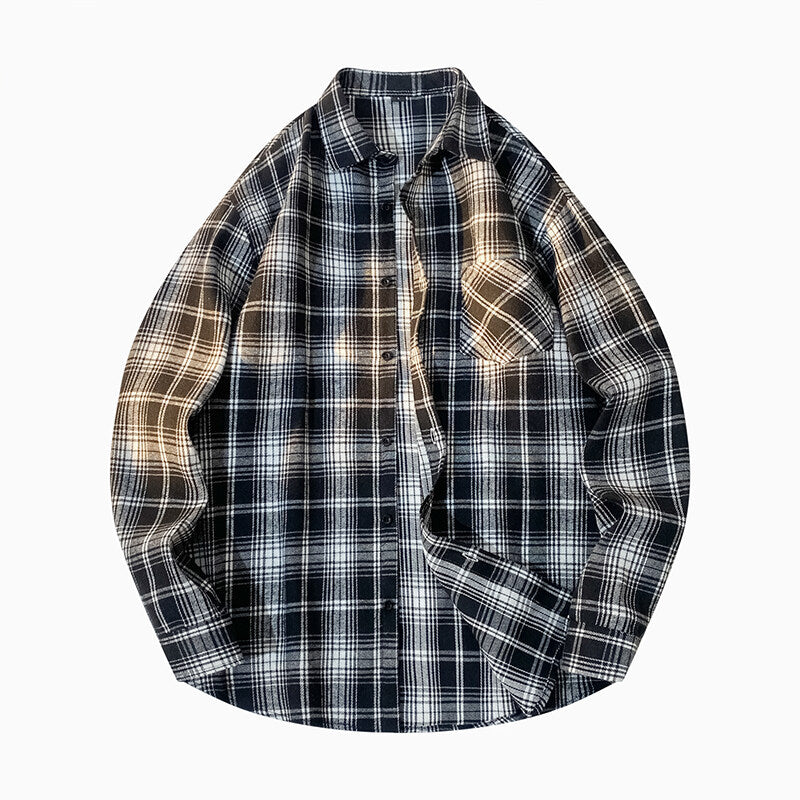 Mens Casual Long-sleeve Plaid Shirt Jacket