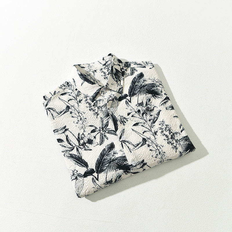 Mens Retro Printed Long-Sleeve Shirt