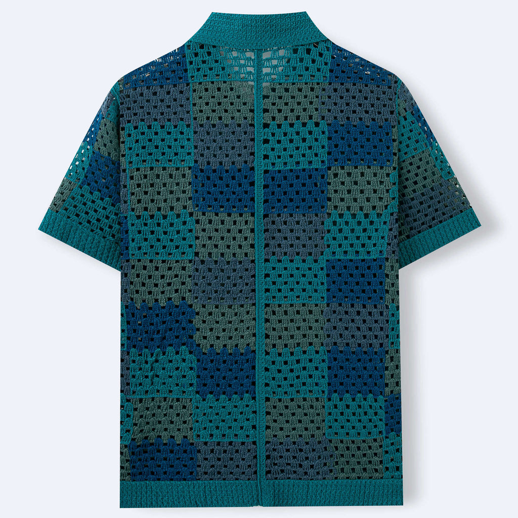 Mens Short-sleeve Cardigan Knit Sweater