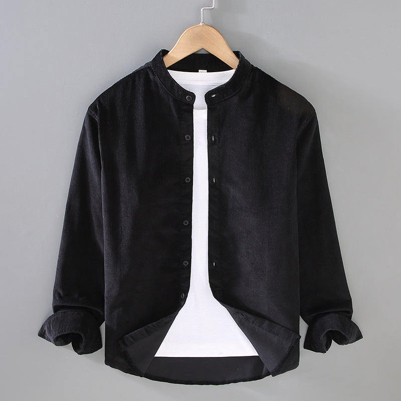 Mens Retro Corduroy Small Stand-Up Collar Shirt Jacket