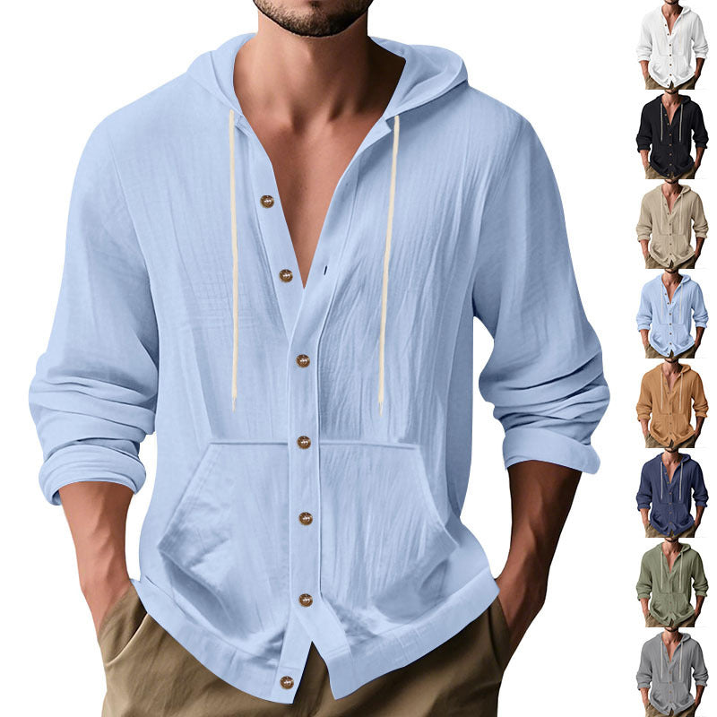 Relaxed-fit Mens Linen Casual Minimalist Long-sleeve Shirt