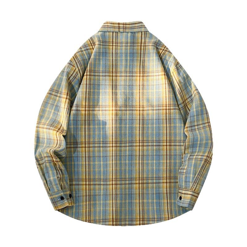 Mens Casual Long-sleeve Plaid Shirt Jacket