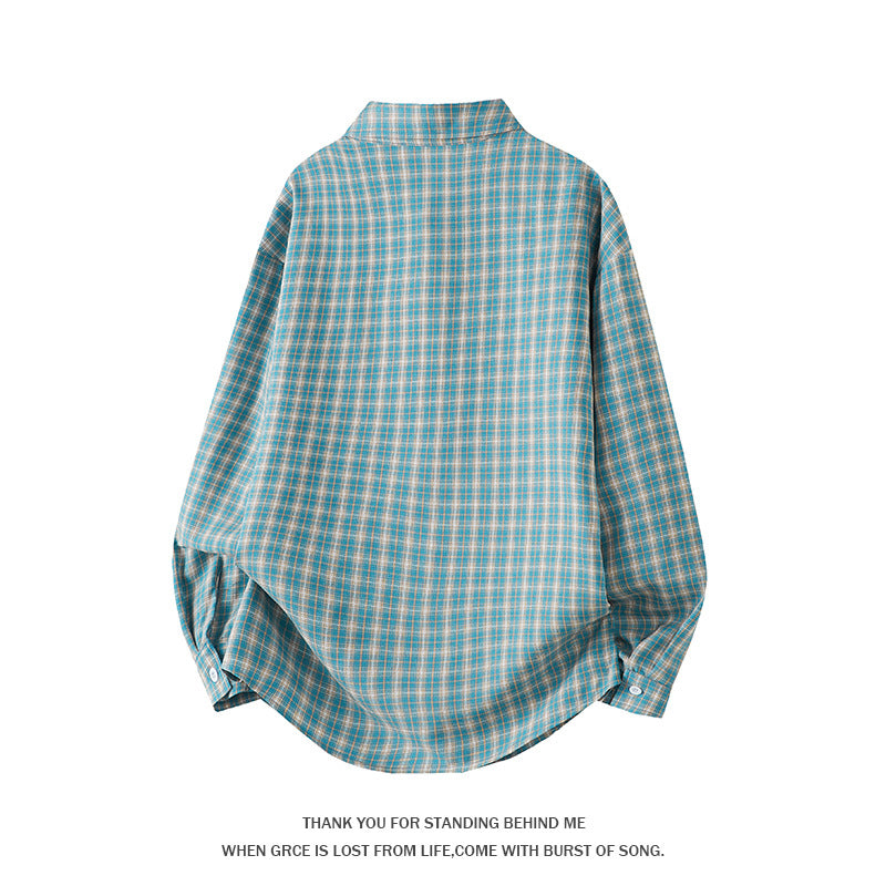 Mens Fashion Plus-Size Long-Sleeve Plaid Casual Shirt