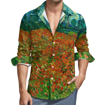 Stretch Bamboo-Stripe Casual Shirt With Digital Print For Export