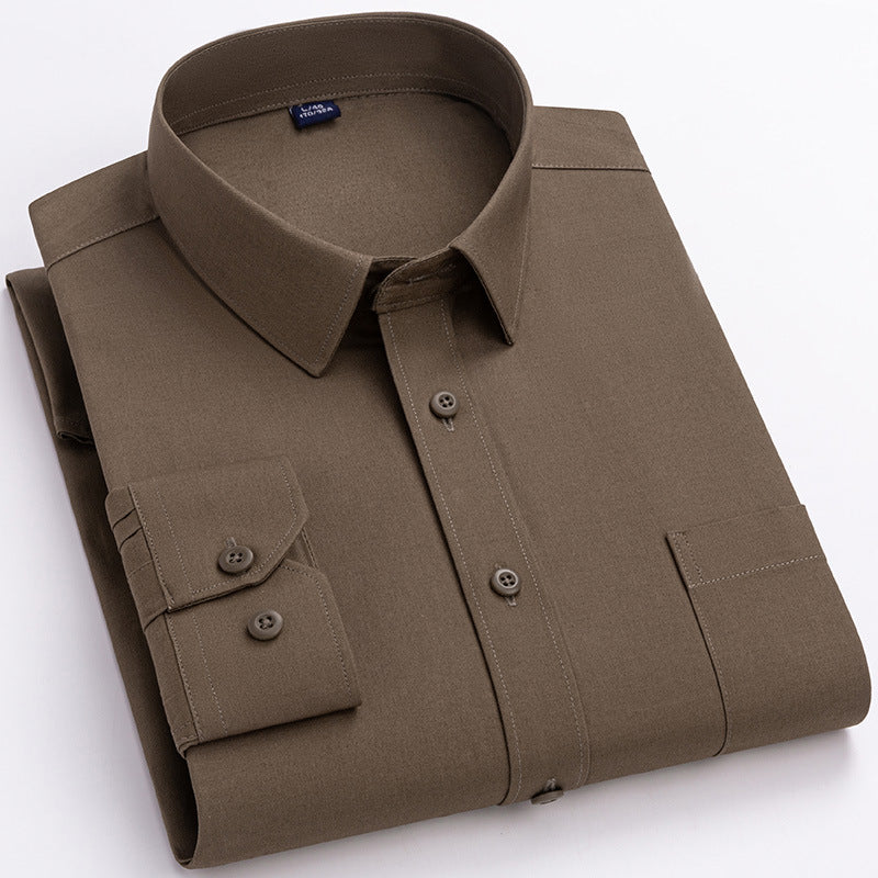 Spring Mens Khaki Cotton Long-sleeve Shirt