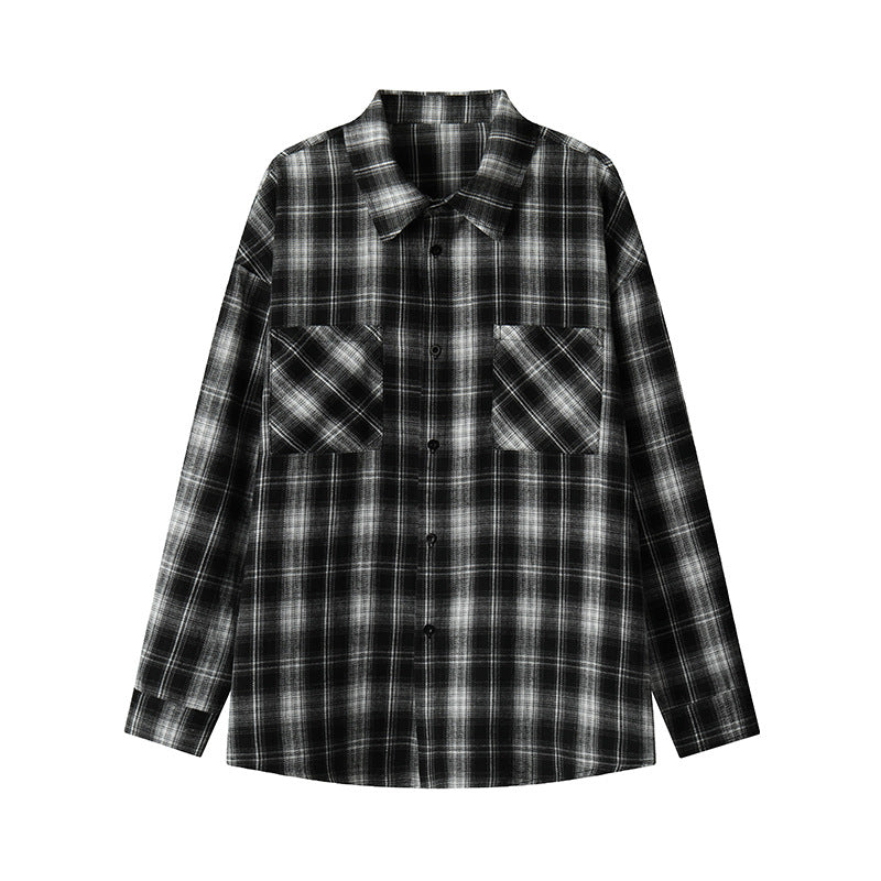 Mens Casual Retro Plaid Lapel Shirt