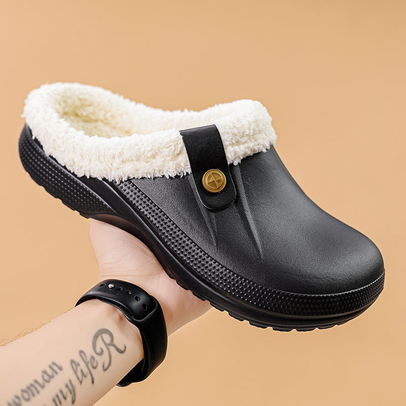 Mens Fleece-Lined Cotton Slippers For Home