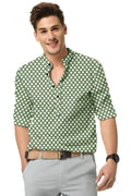 Men's Printed Spread Collar Casual Shirt Green & Cream