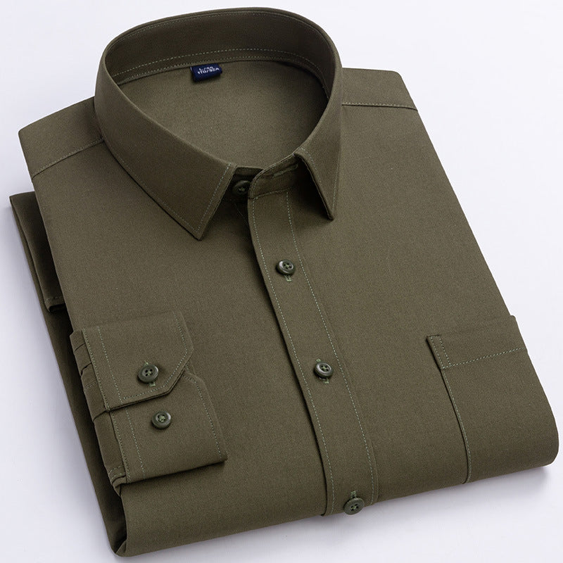 Spring Mens Khaki Cotton Long-sleeve Shirt