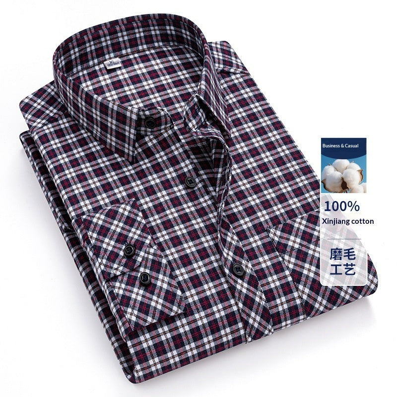 Retro Brushed Long-sleeve Shirt Casual Cotton Plaid Shirt