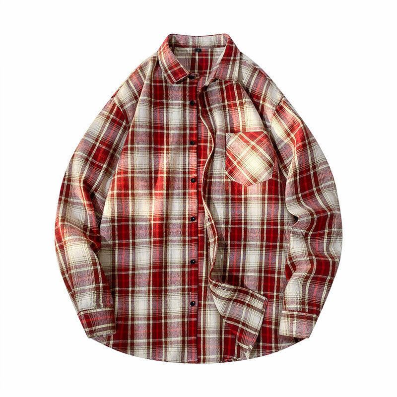 Mens Casual Long-sleeve Plaid Shirt Jacket