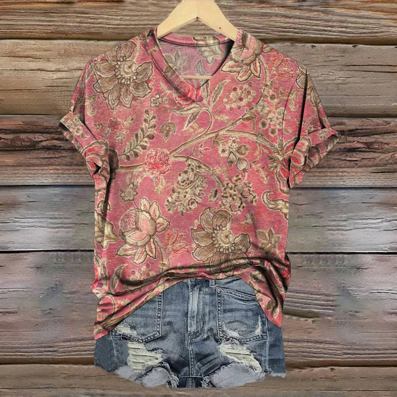 3D Digital Print T-Shirt Womens V-Neck Short-Sleeve Top