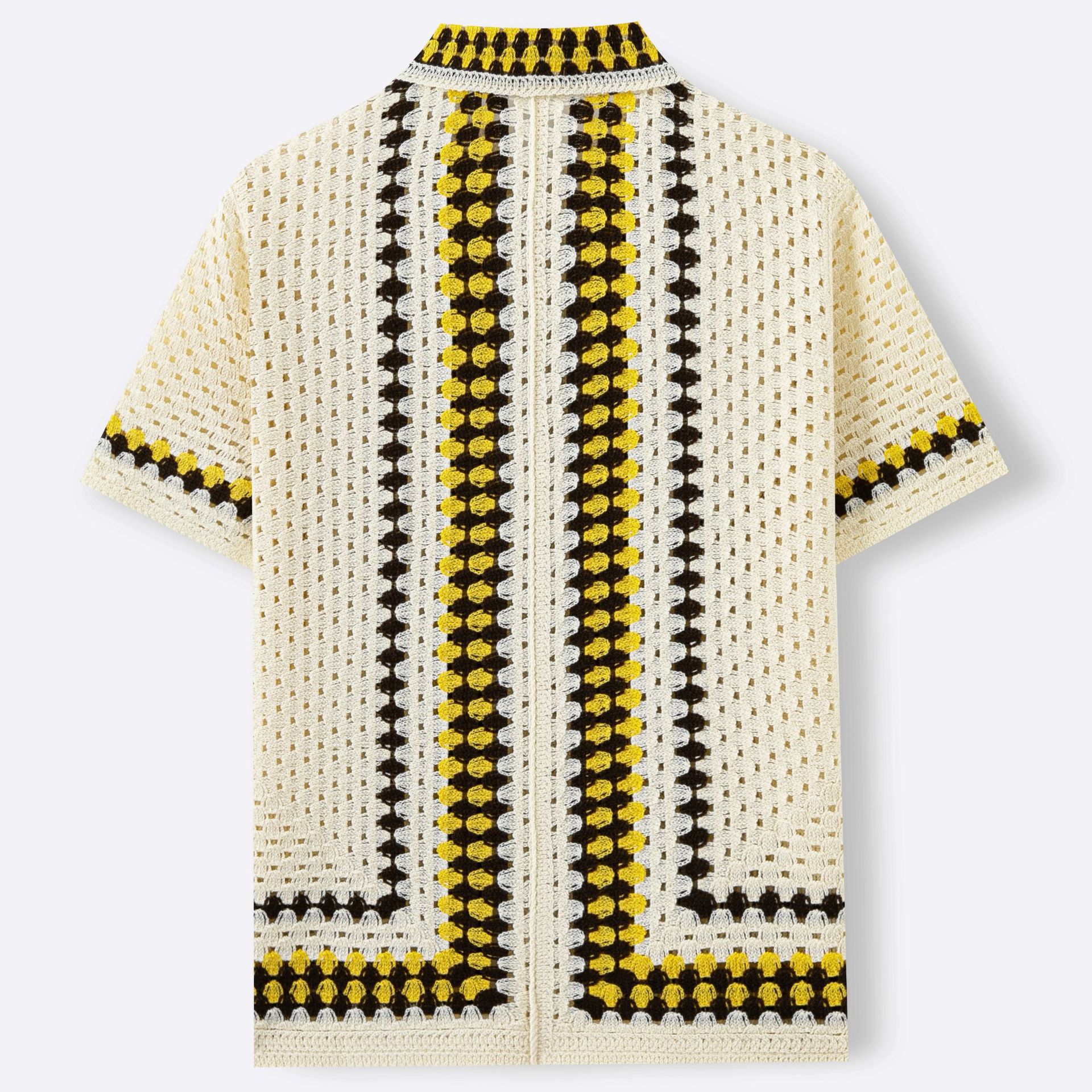 Mens Open-Back Hollow-Out Striped Knit Sweater