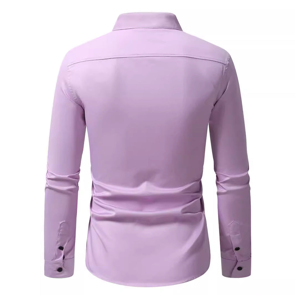 Mens Fashion Embroidered Casual Long-Sleeve Shirt