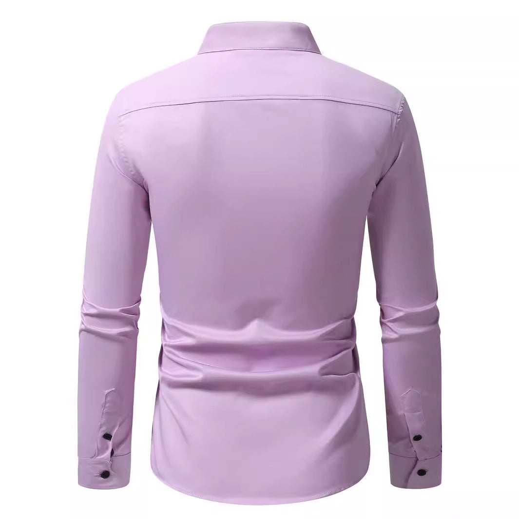 Mens Fashion Embroidered Casual Long-Sleeve Shirt
