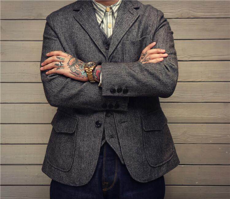 Autumn Winter Woolen American-style Retro Slim-fit Hunting Suit Casual Blazer