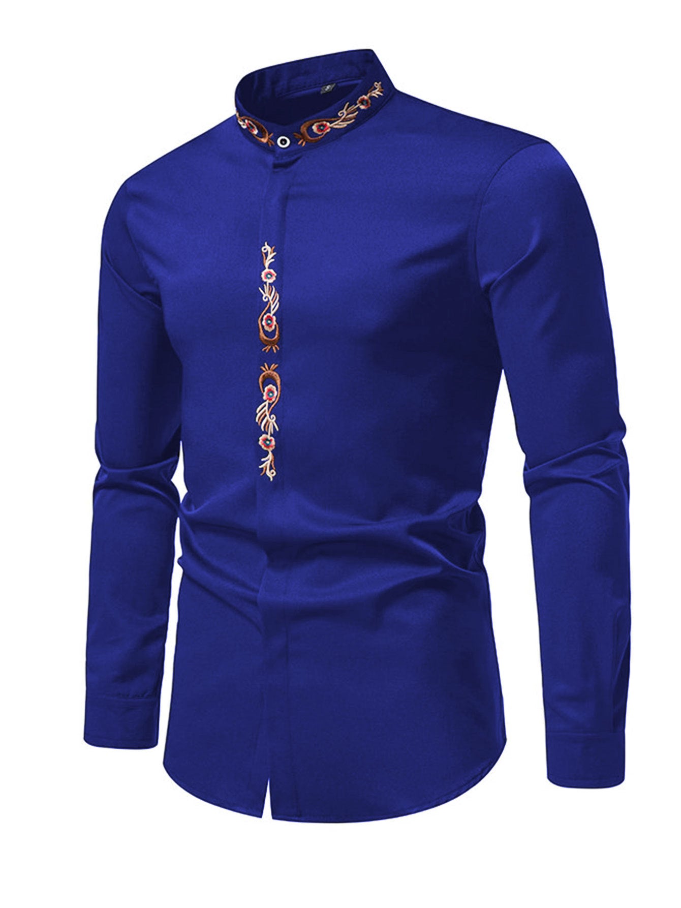 Mens Fashion Embroidered Casual Long-Sleeve Shirt