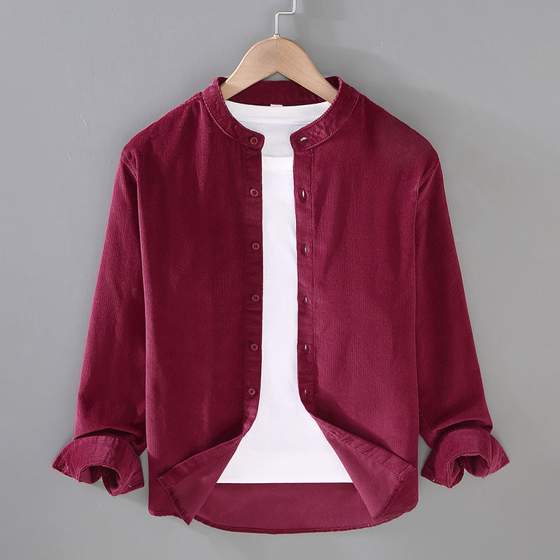 Mens Retro Corduroy Small Stand-Up Collar Shirt Jacket