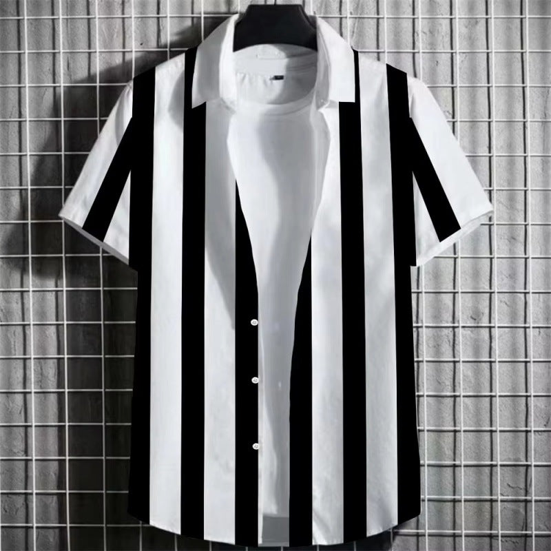 Color Simple Striped Men's 3D Printing Short Sleeve