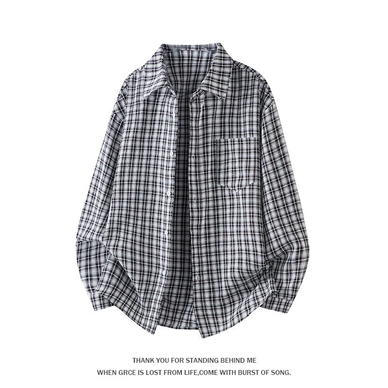 Mens Fashion Plus-Size Long-Sleeve Plaid Casual Shirt