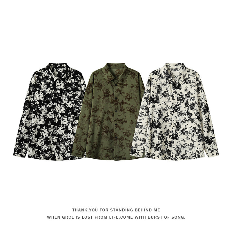 Mens Ice Silk Printed Long-Sleeve Shirt