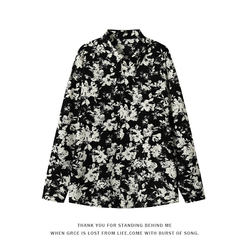 Mens Ice Silk Printed Long-Sleeve Shirt