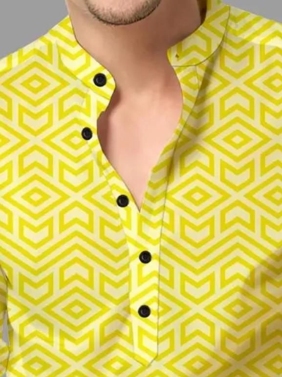 Men's Printed Spread Collar Casual Shirt Yellow