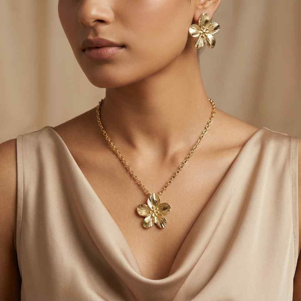 Set of Flower Necklace and Earring (Pack of 1)