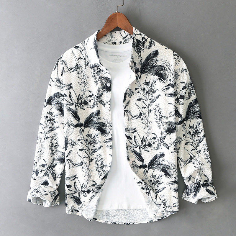 Mens Retro Printed Long-Sleeve Shirt