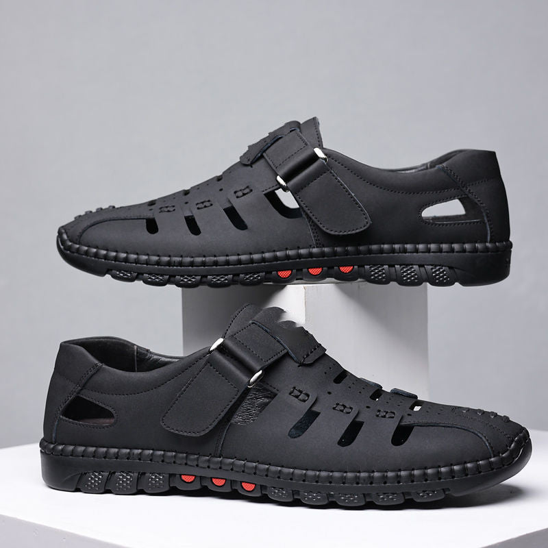Mens Fashion Casual Leather Hollow Out Breathable Casual Shoes