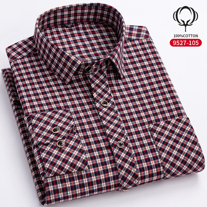Mens Loose-fit Cotton Plaid Long-sleeve Shirt