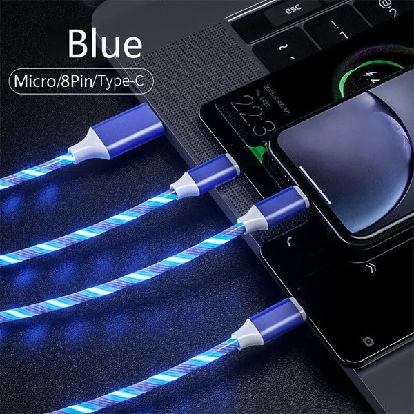 3 In 1 LED Fast Charging Cable Adapter For  Micro USB Type C Charger Cord