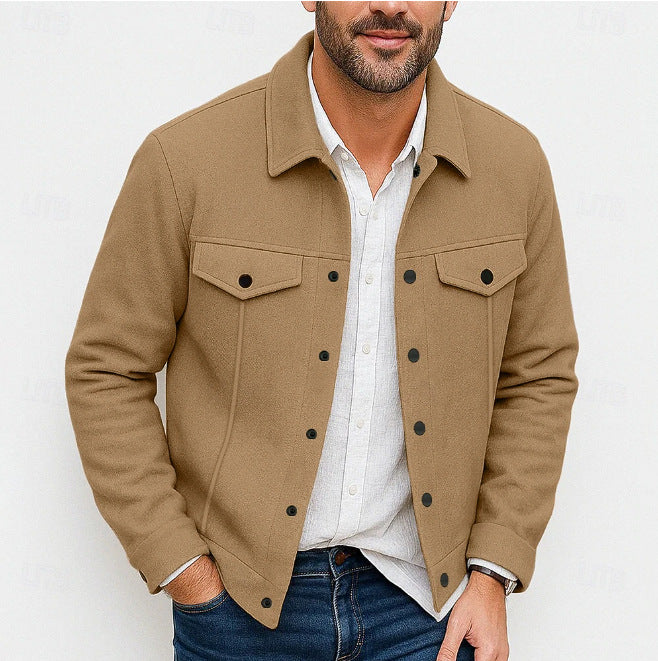 Mens Stylish Casual Wool Coat With A Lapel