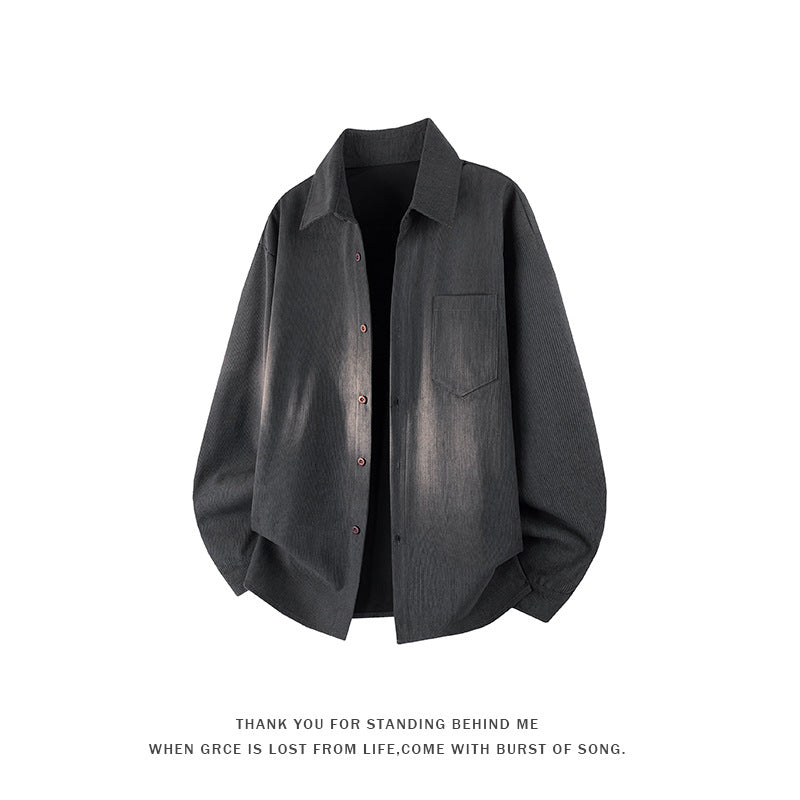 Mens Retro Loose-Fit Long-Sleeve Shirt