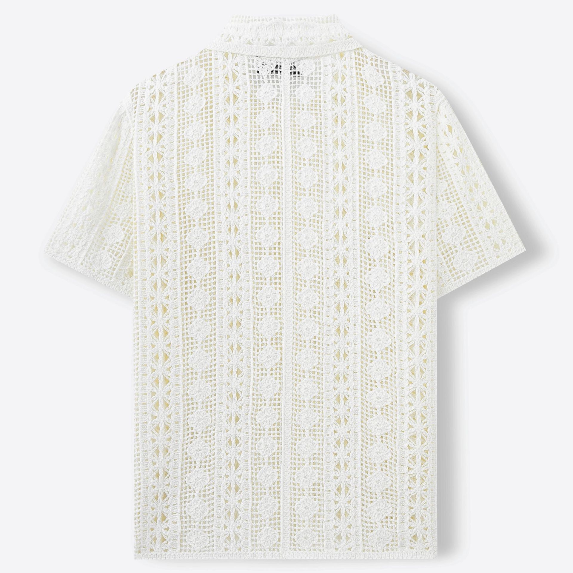 Mens Short-Sleeve Cardigan Crochet Hollow-Out Knitted Sweater