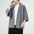Mens Cotton-Linen Cardigan With Three-Quarter Sleeves