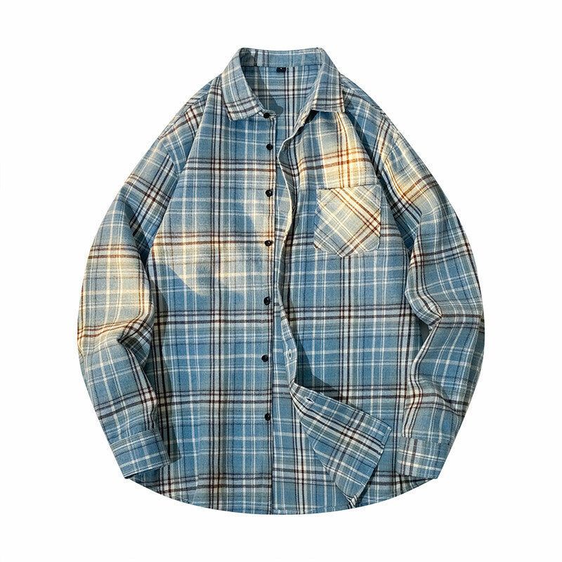 Mens Casual Long-sleeve Plaid Shirt Jacket