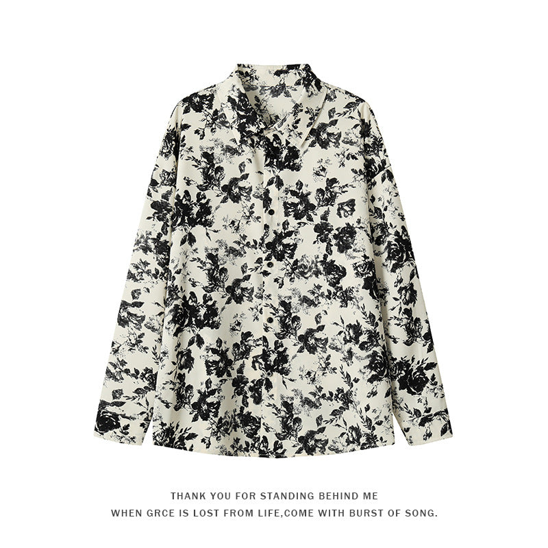 Mens Ice Silk Printed Long-Sleeve Shirt