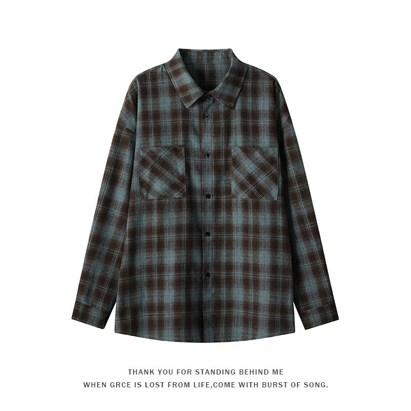 Mens Casual Retro Plaid Lapel Shirt