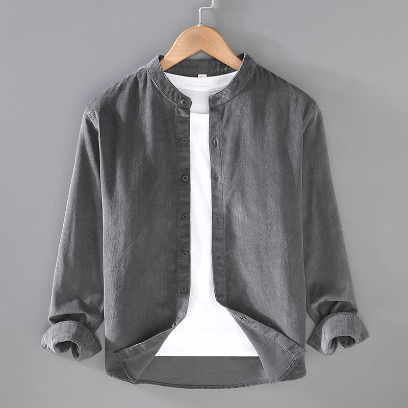 Mens Retro Corduroy Small Stand-Up Collar Shirt Jacket